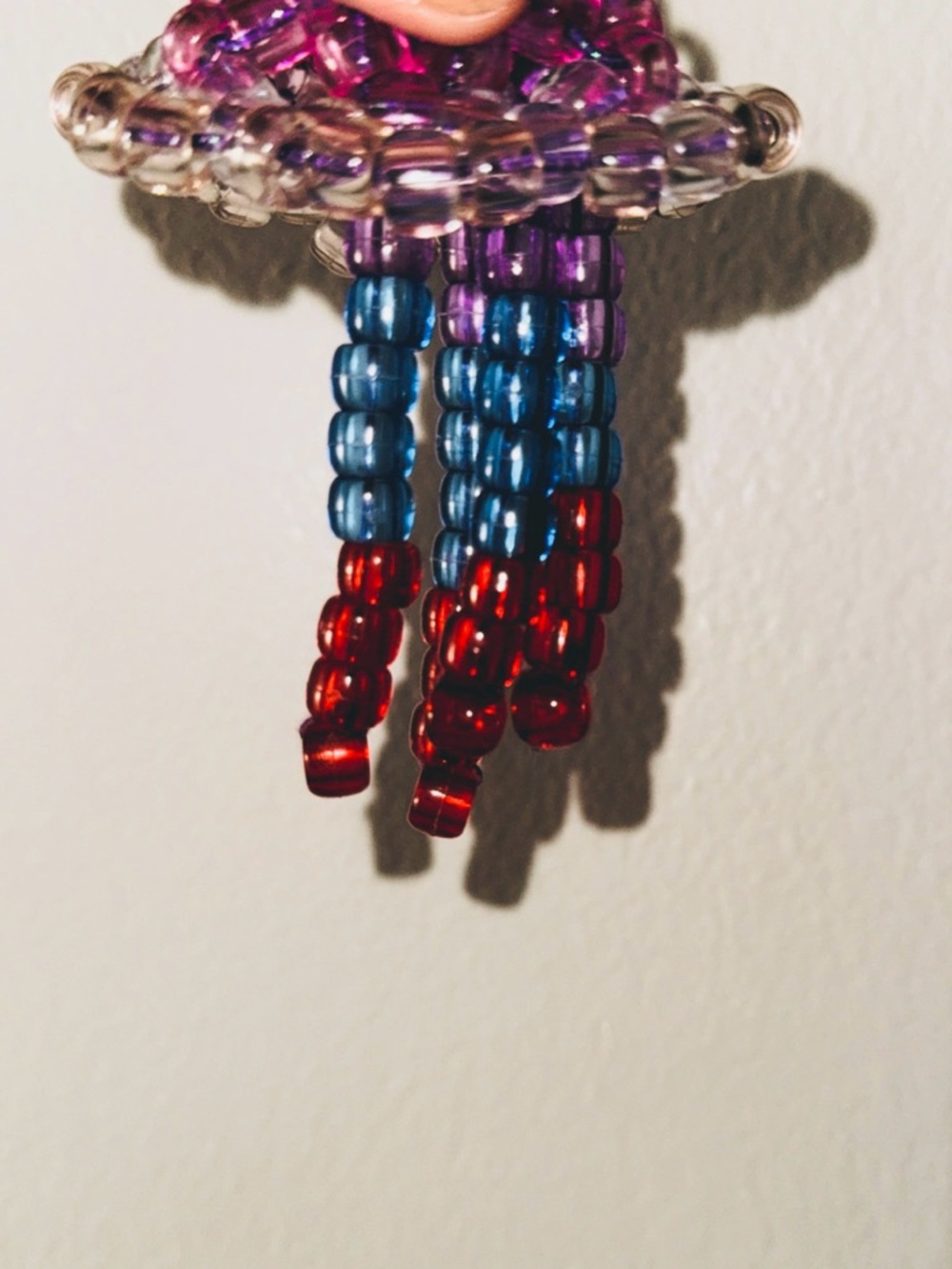 Handmade Pony Beaded Jellyfish Charm in Purple, Clear, Blue & Red